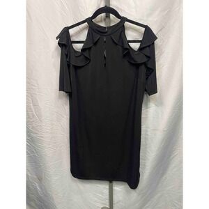 New York Company Black Cold Shoulder Ruffle Neck Mock Neck Dress XL